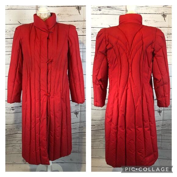 1980s Vintage Red Quilted Unbranded retro Down Puffer Coat M - Picture 13 of 15